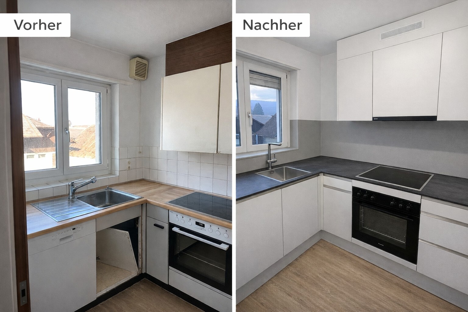 047250ef-4fb8-4927-af73-e8790a478b8a Moderne Küchenrenovierung: Vorher-Nachher-Vergleich einer stilvollen Küchenumgestaltung.